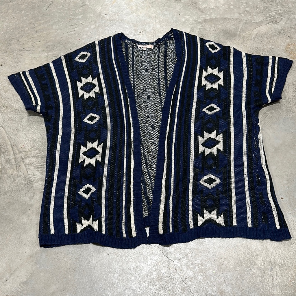 BluPepper Brand Blue WBlack N Tan Design Cardigan Size S Q67 BluPepper Brand Blue WBlack N Tan Design Cardigan Size S Q67